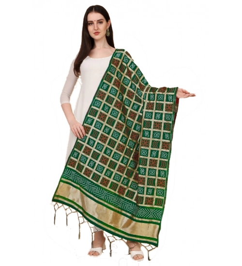 Women's Silk Pure weaving Work Duppatta (Green, Length: 2-2.3 Mtrs)