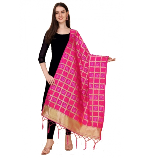 Women's Silk Pure weaving Work Duppatta (Pink, Length: 2-2.3 Mtrs)