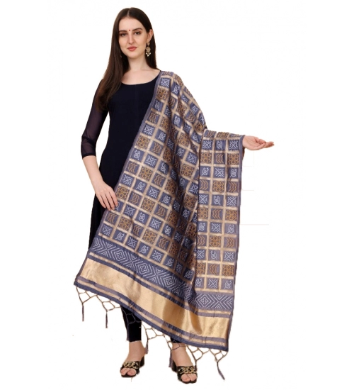 Women's Silk Pure weaving Work Duppatta (Grey, Length: 2-2.3 Mtrs)