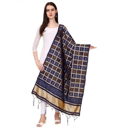 Women's Silk Pure weaving Work Duppatta (Navy Blue, Length: 2-2.3 Mtrs)