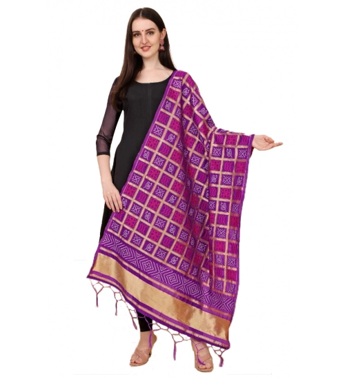 Women's Silk Pure weaving Work Duppatta (Purple, Length: 2-2.3 Mtrs)
