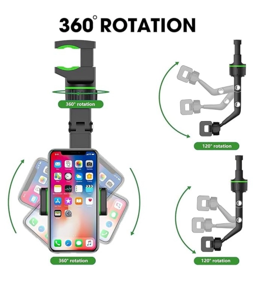 Universal Clip Cell Phone Holder Multi-Joint Flexible Adjustment For Car Rear View Mirror Back Seat Video Stand (Black)