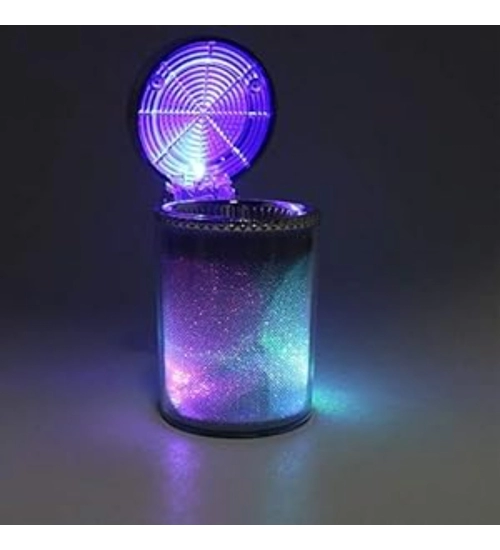 Designer Car Ash Tray Ashtray With Blue Led Light & Rainbow Colors (Multicolor)