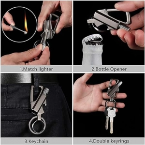 Generic 3 In 1 Keychain Lighter Waterproof Cigarette Flint Lighter Keyring Bottle Opener Fire Starter Match Sticks (Silver)