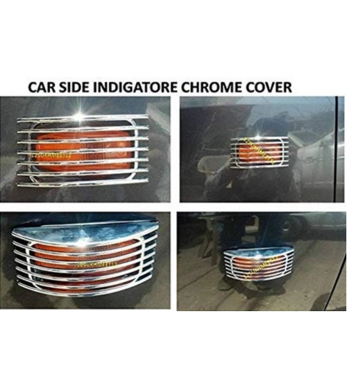 Set Of 2 Stylish Car Side Lamp/Indicator Rim Sticker Grill/Jali Type Chrome Finishing Silver Cover Auto Car Exterior Accessories (Multicolor)