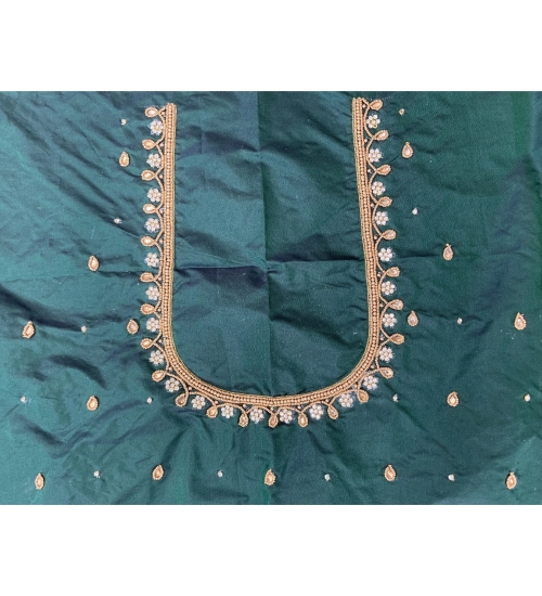 Women's Cotton Silk Self Design Unstitched Blouse Piece (Green, 80-100 cm)