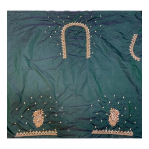 Generic Women's Cotton Silk Embroidered Unstitched Blouse Piece (Dark Green, 80-100 cm)