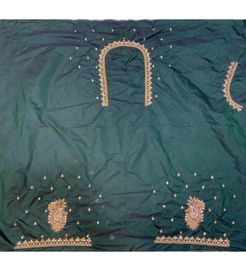 Women's Cotton Silk Embroidered Unstitched Blouse Piece (Dark Green, 80-100 cm)