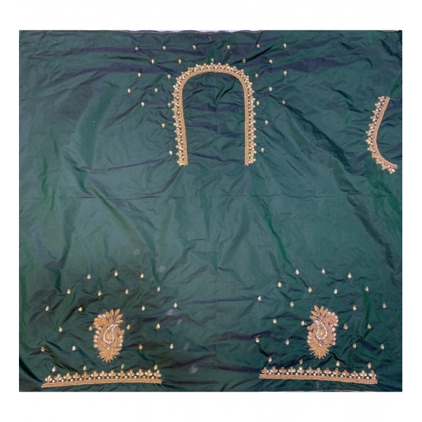 Dropship Women's Cotton Silk Embroidered Unstitched Blouse Piece (Dark Green, 80-100 cm)
