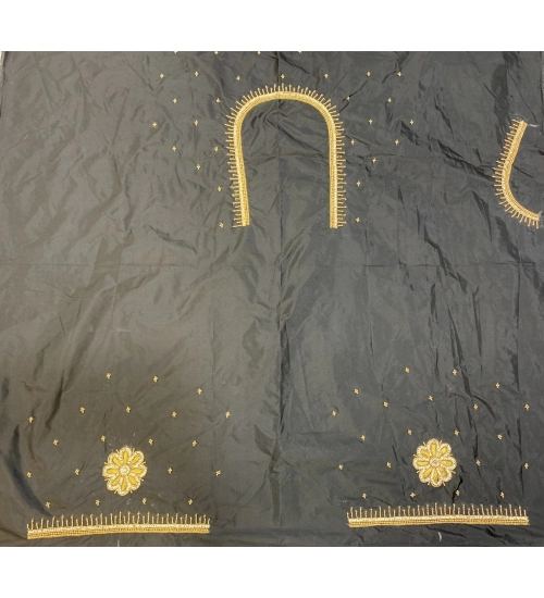 Women's Cotton Silk Self Design Unstitched Blouse Piece (Black, 80-100 cm)