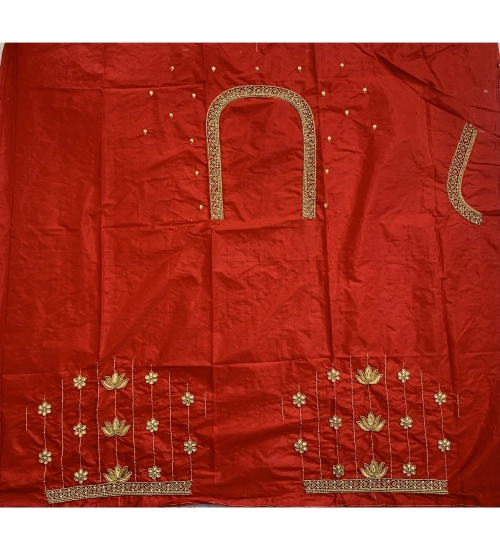 Women's Cotton Silk Self Design Unstitched Blouse Piece (Red, 80-100 cm)