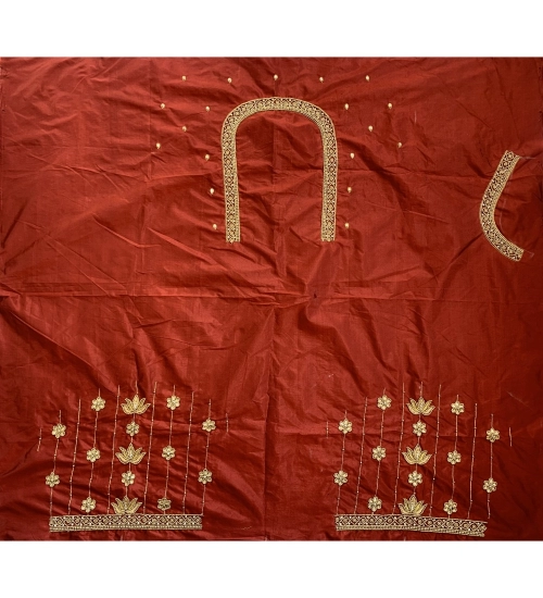 Women's Cotton Silk Self Design Unstitched Blouse Piece (Maroon, 80-100 cm)