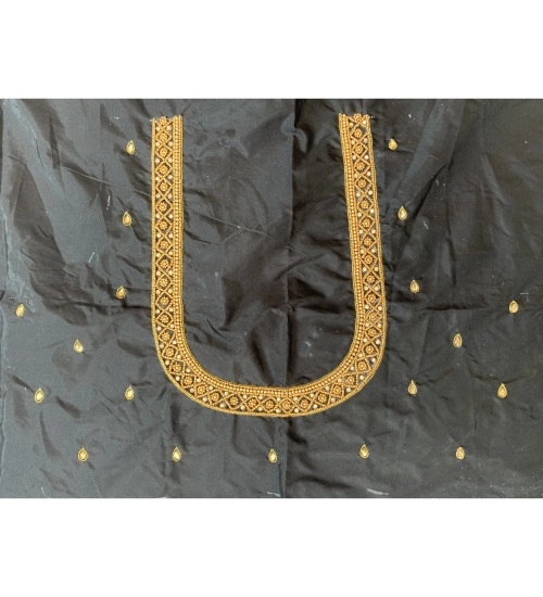 Women's Cotton Silk Self Design Unstitched Blouse Piece (Black, 80-100 cm)