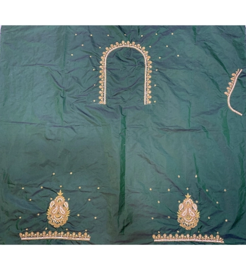 Women's Cotton Silk Self Design Unstitched Blouse Piece (Dark Green, 80-100 cm)