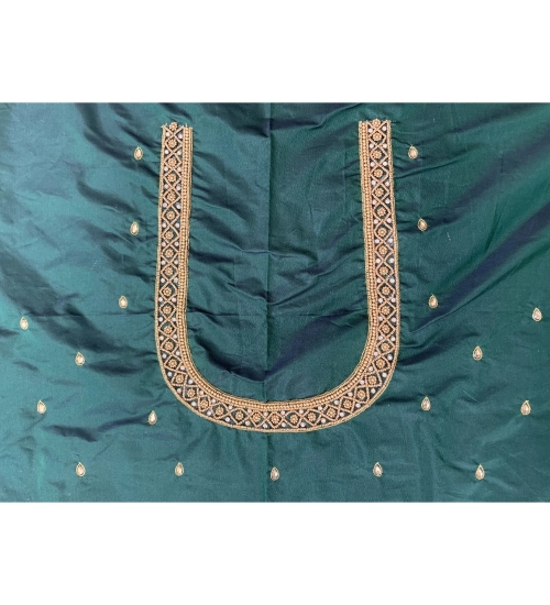 Women's Cotton Silk Self Design Unstitched Blouse Piece (Dark Green, 80-100 cm)