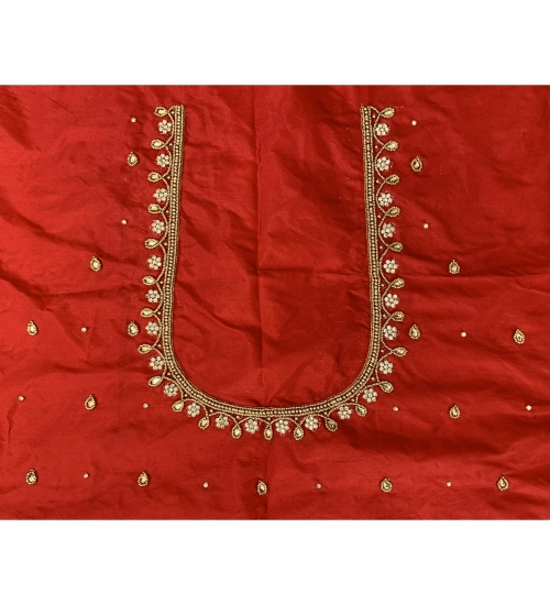 Women's Cotton Silk Self Design Unstitched Blouse Piece (Red, 80-100 cm)