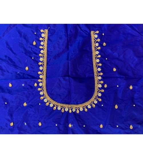 Women's Cotton Silk Self Design Unstitched Blouse Piece (Dark Blue, 80-100 cm)