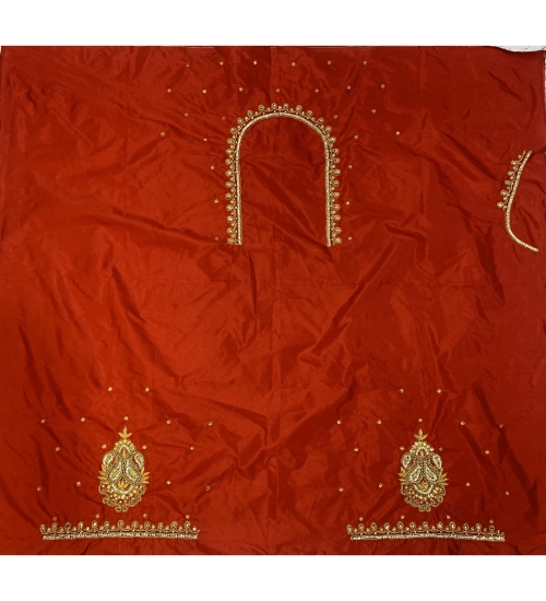 Women's Cotton Silk Embellished Unstitched Blouse Piece (Red, 80-100 cm)