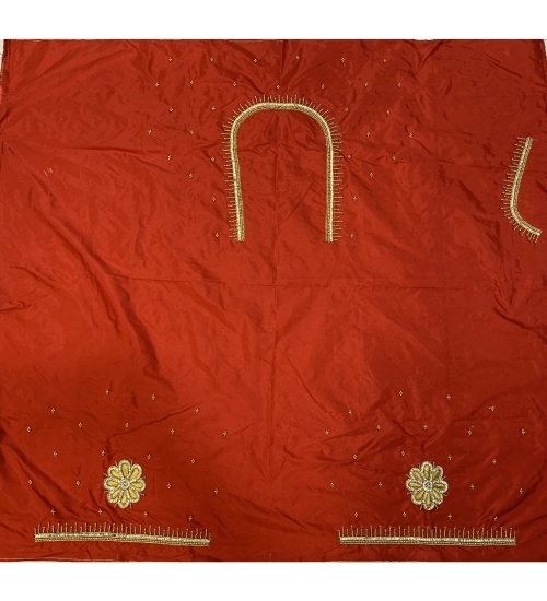 Women's Cotton Silk Printed Unstitched Blouse Piece (Red, 80-100 cm)