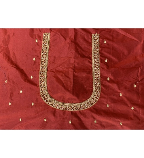 Women's Cotton Silk Self Design Unstitched Blouse Piece (Maroon, 80-100 cm)