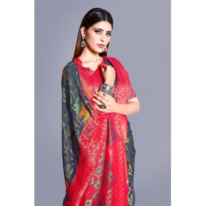 Generic Women's Viscose Rayon Printed Saree With Unstitched Blouse (Grey)