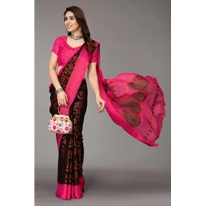 Generic Women's Viscose Rayon Printed Saree With Unstitched Blouse (Black)