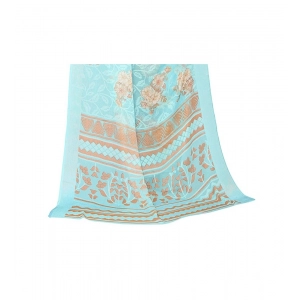 Generic Women's Viscose Rayon Printed Saree With Unstitched Blouse (Sky Blue)