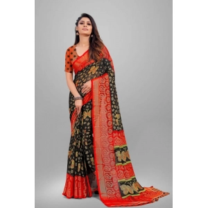 Generic Women's Viscose Rayon Printed Saree With Unstitched Blouse (Black)