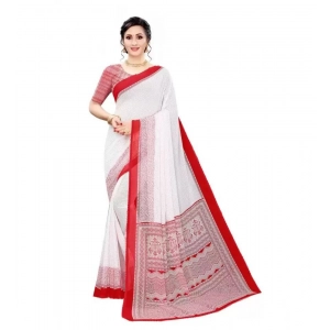 Generic Women's Georgette Printed Saree With Unstitched Blouse (Red)