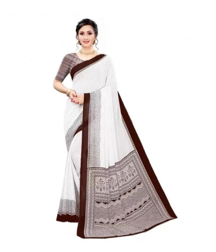 Women's Georgette Printed Saree With Unstitched Blouse (Coffee)
