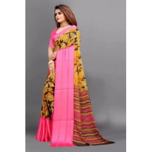 Generic Women's Satin Patta Printed Saree With Unstitched Blouse (Pink)