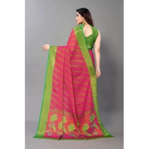 Generic Women's Viscose Rayon Printed Saree With Unstitched Blouse (Pink)