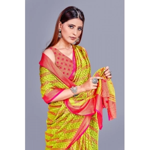 Generic Women's Viscose Rayon Printed Saree With Unstitched Blouse (Green)