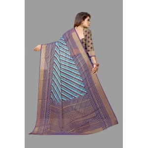 Generic Women's Viscose Rayon Printed Saree With Unstitched Blouse (Navy Blue)