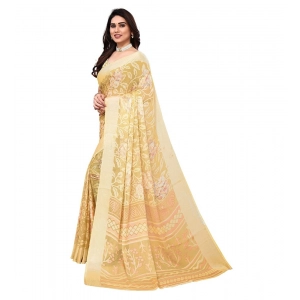 Generic Women's Viscose Rayon Printed Saree With Unstitched Blouse (Yellow)