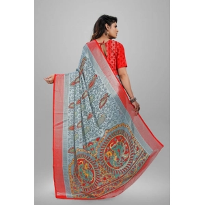 Generic Women's Viscose Rayon Printed Saree With Unstitched Blouse (Grey)