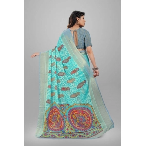 Generic Women's Viscose Rayon Printed Saree With Unstitched Blouse (Sky Blue)
