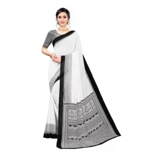 Generic Women's Georgette Printed Saree With Unstitched Blouse (Black)