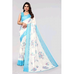 Generic Women's Viscose Rayon Printed Saree With Unstitched Blouse (Sky Blue)
