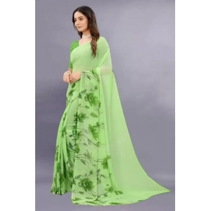 Generic Women's Georgette Printed Saree With Unstitched Blouse (Green)