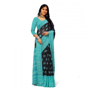 Generic Women's Georgette Printed Saree With Unstitched Blouse (Skyblue)