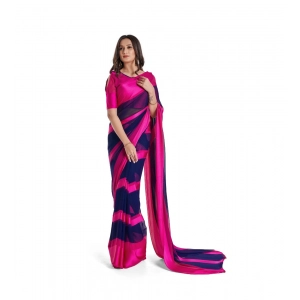 Generic Women's Sattin Patta Printed Saree With Unstitched Blouse (Pink)