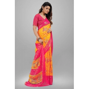 Generic Women's Viscose Rayon Printed Saree With Unstitched Blouse (Yellow)