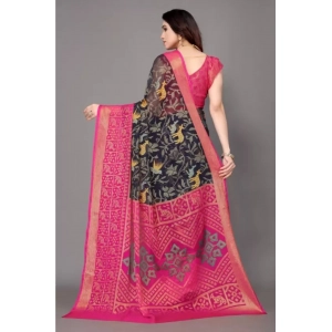 Generic Women's Viscose Rayon Printed Saree With Unstitched Blouse (Navy Blue)