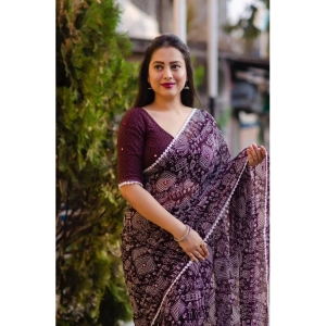 Generic Women's Georgette Printed Saree With Unstitched Blouse (Purple)