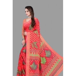 Generic Women's Viscose Rayon Printed Saree With Unstitched Blouse (Red)