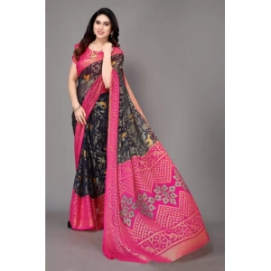 Generic Women's Viscose Rayon Printed Saree With Unstitched Blouse (Navy Blue)