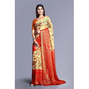 Generic Women's Viscose Rayon Printed Saree With Unstitched Blouse (Red)