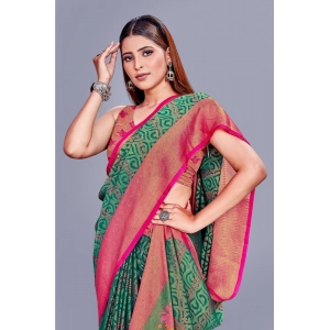 Generic Women's Viscose Rayon Printed Saree With Unstitched Blouse (Rama)