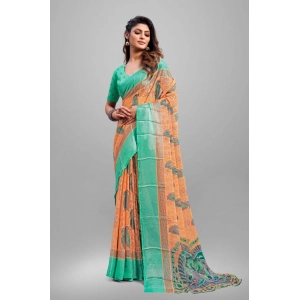 Generic Women's Viscose Rayon Printed Saree With Unstitched Blouse (Orange)